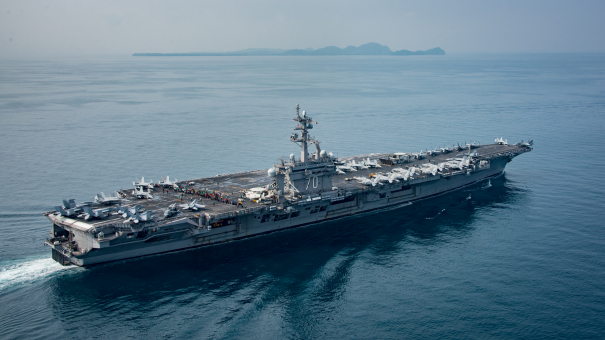 The aircraft carrier USS Carl Vinson (CVN 70) transits the Sunda Strait. Source: the US Navy