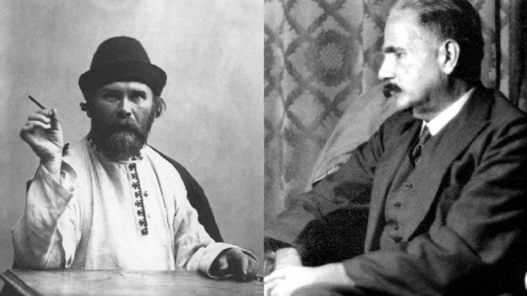 Nikolay Klyuev (left), Muhammad Iqbal (right)